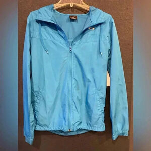 Blue Oakley Hooded Windbreaker Rain Jacket
